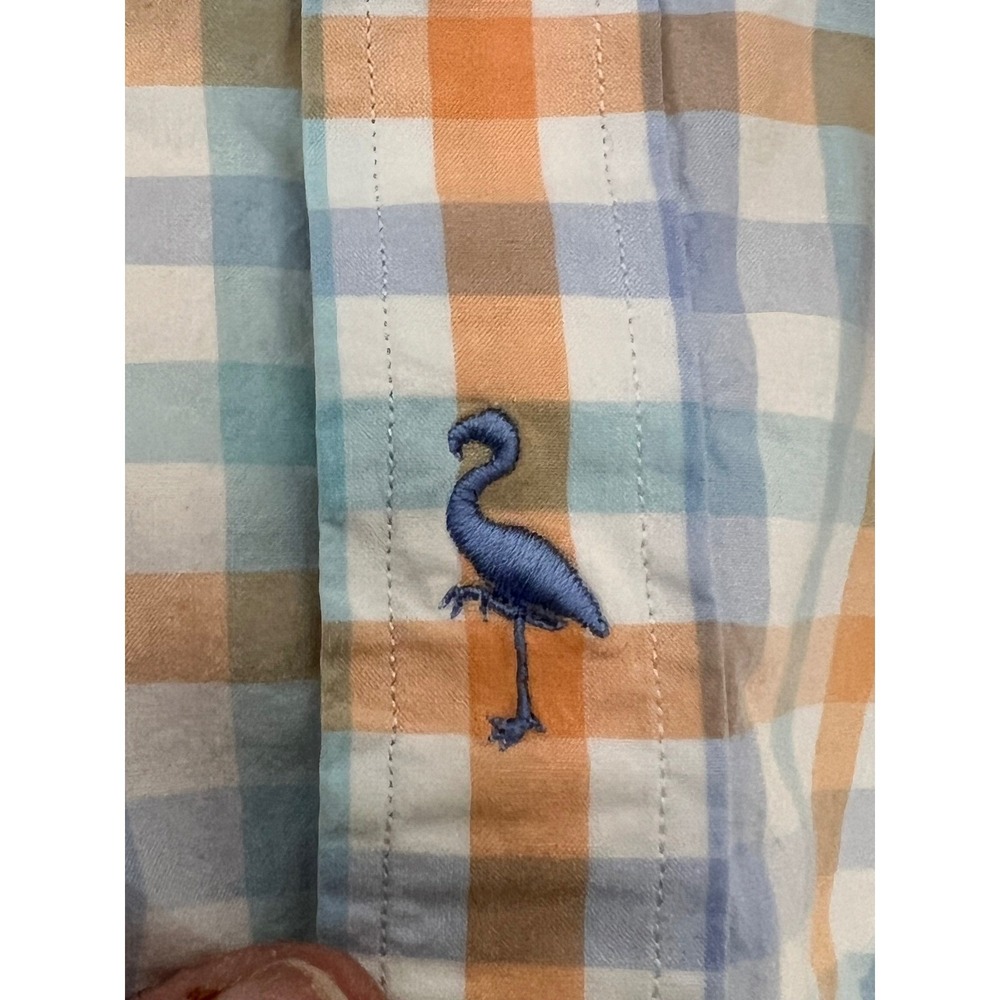 Tailorbyrd Collection Mens XL Short Sleeve Gingham Button Down Shirt Blue Orange - Picture 5 of 10